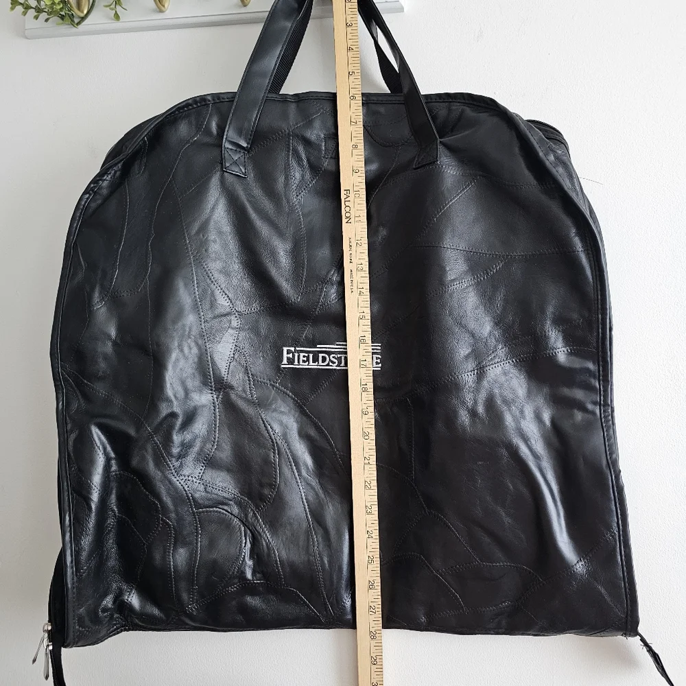 Fieldstone Genuine Buffalo Leather Garment Bag Black Travel Suit Carrier Zip